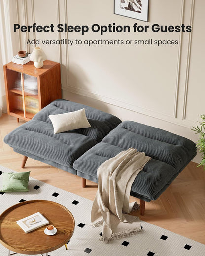 Pipishell Convertible Futon Sofa Bed, 66 In. Corduroy Futon Couch With Adjustable Backrest And Armrests, Recliner Sleeper Sofa For Small Spaces