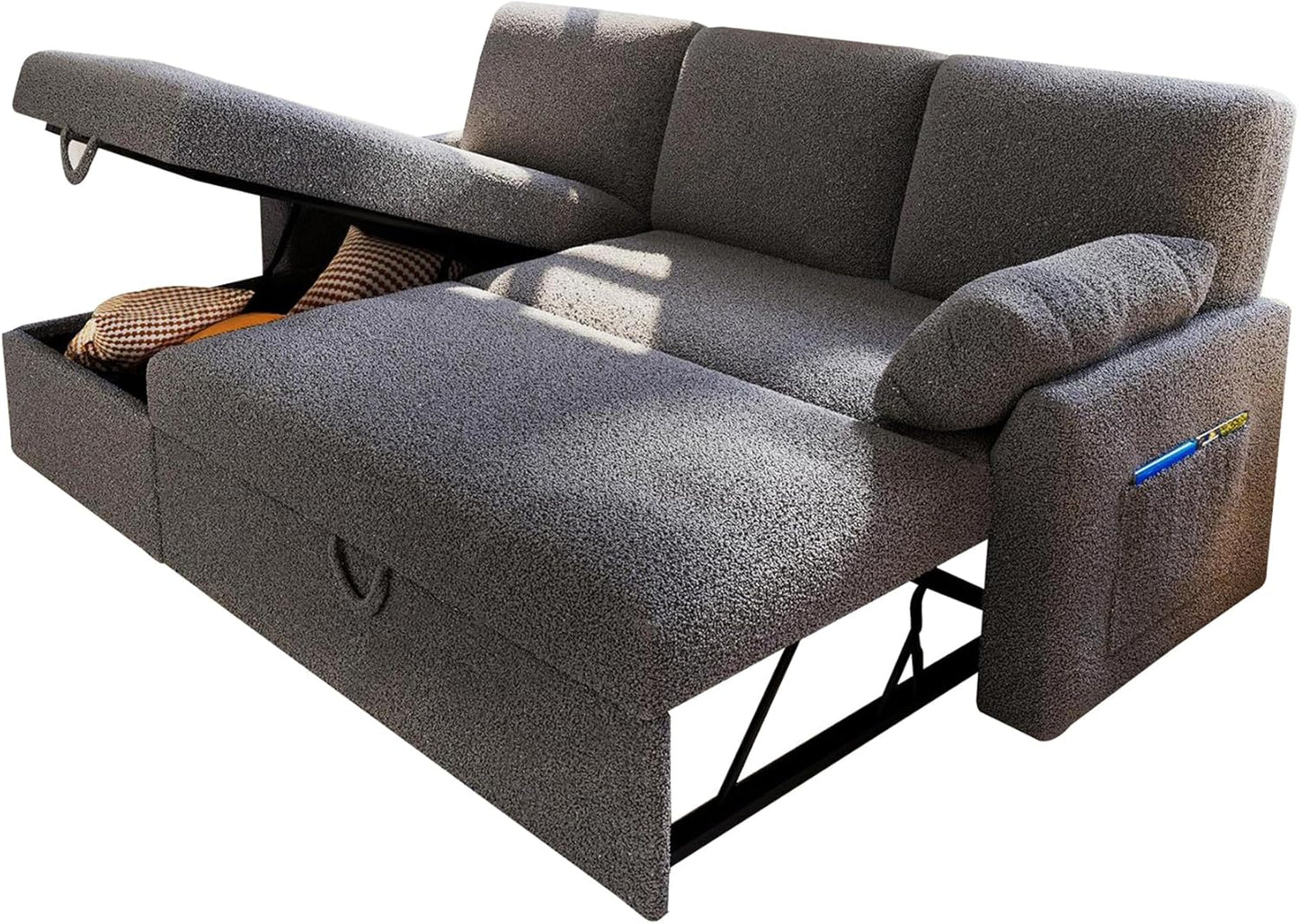 VanAcc Sofa Bed, Sleeper Sofa With Storage Chaise 2-in-1 Pull Out Couch Living Room