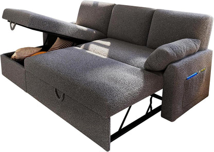 VanAcc Sofa Bed, Sleeper Sofa With Storage Chaise 2-in-1 Pull Out Couch Living Room