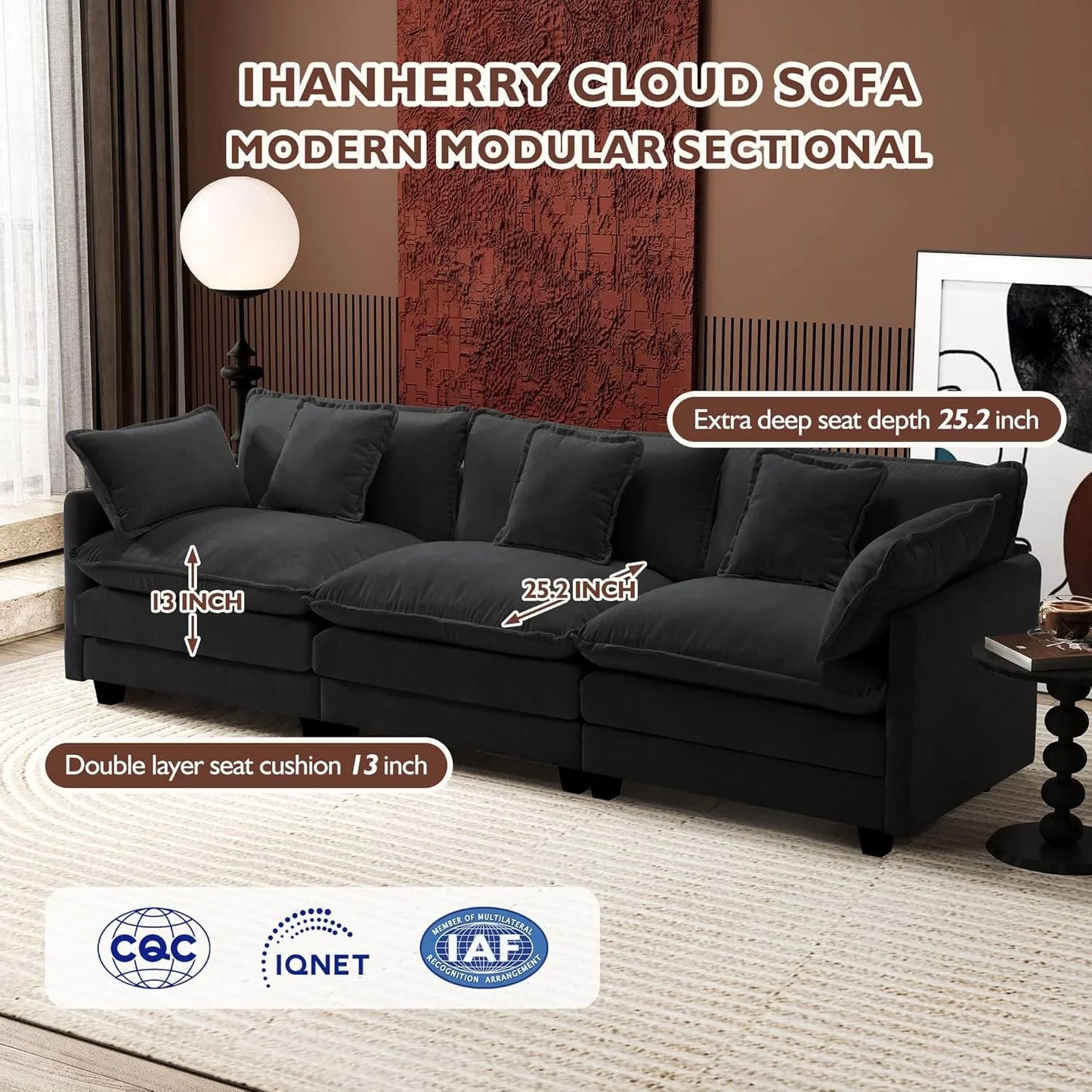 111.4 In. L-Shaped Modern Sofa Modular Cloud Sofa Ottoman 4-Seater Chenille Deep Seat Sofa