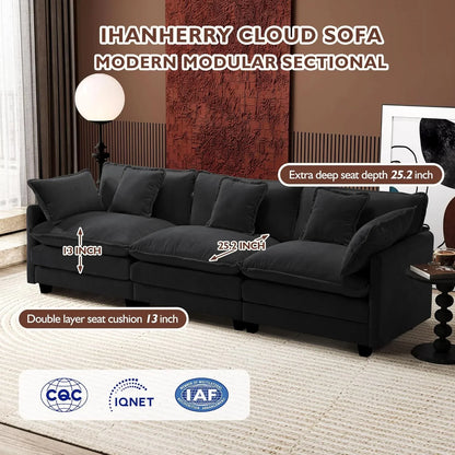 111.4 In. L-Shaped Modern Sofa Modular Cloud Sofa Ottoman 4-Seater Chenille Deep Seat Sofa