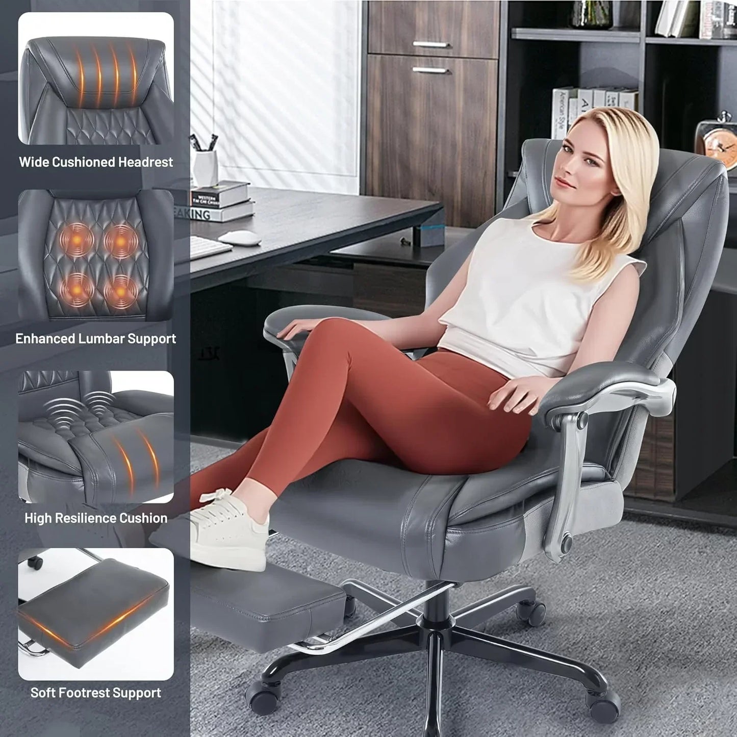 Massage Office Chair With Heating And Footrest Ergonomic Executive Reclining Office Chair