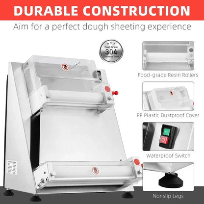 Commercial Pizza Dough Roller Sheeter, Max 16, Automatic 370W Electric Pizza Dough Roller, Stainless Steel, Suitable For Noodle