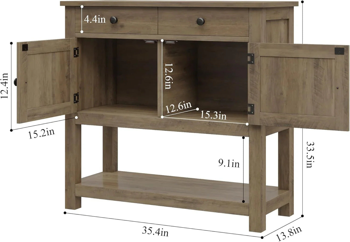 Hostack Farmhouse Console Table With 2-Door Cabinet And 2 Drawers, Coffee Bar, Entryway Table With Storage Shelf