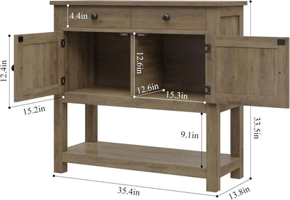 Hostack Farmhouse Console Table With 2-Door Cabinet And 2 Drawers, Coffee Bar, Entryway Table With Storage Shelf