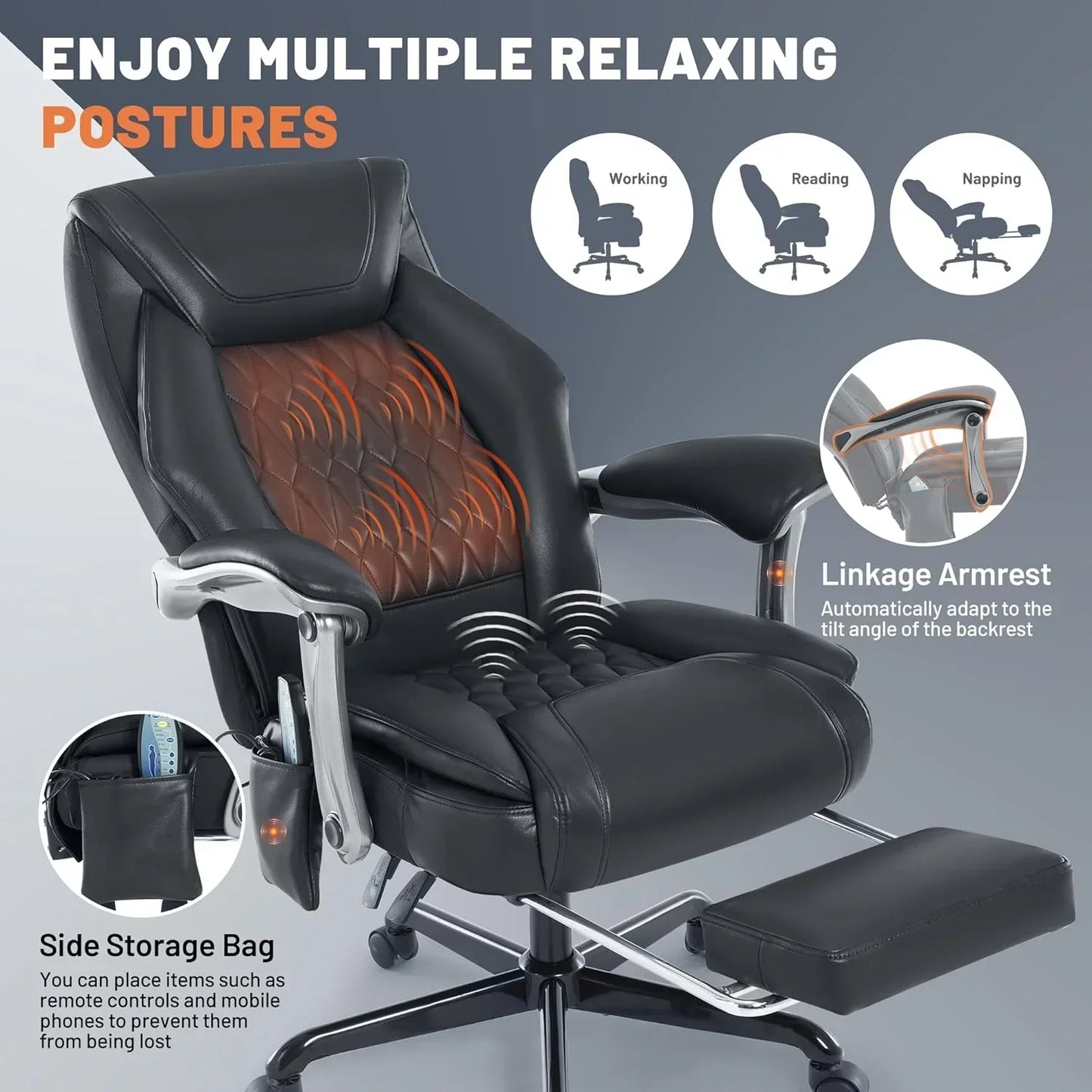 Massage Office Chair With Heating And Footrest Ergonomic Executive Reclining Office Chair