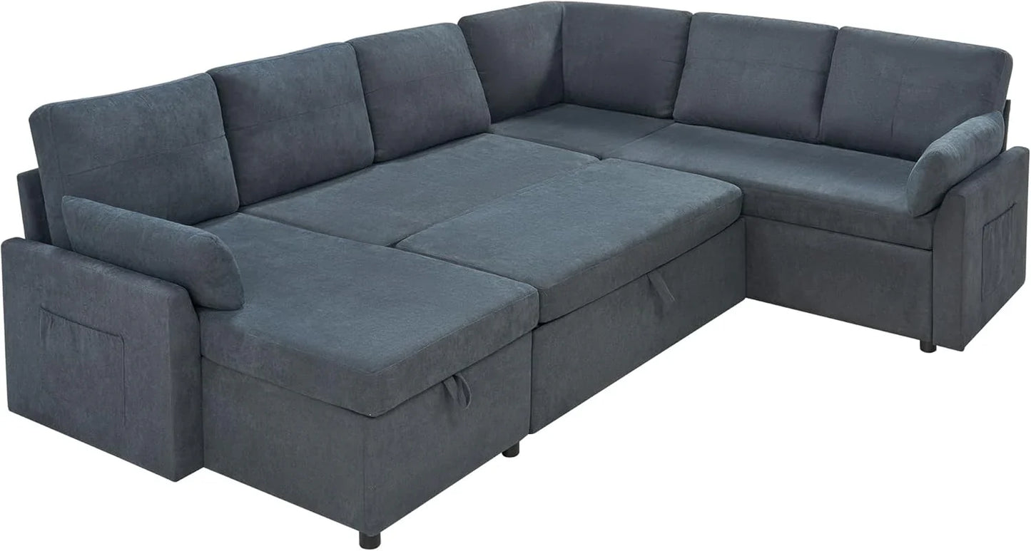 VanAcc Sofa Bed, Sleeper Sofa With Storage Chaise 2-in-1 Pull Out Couch Living Room