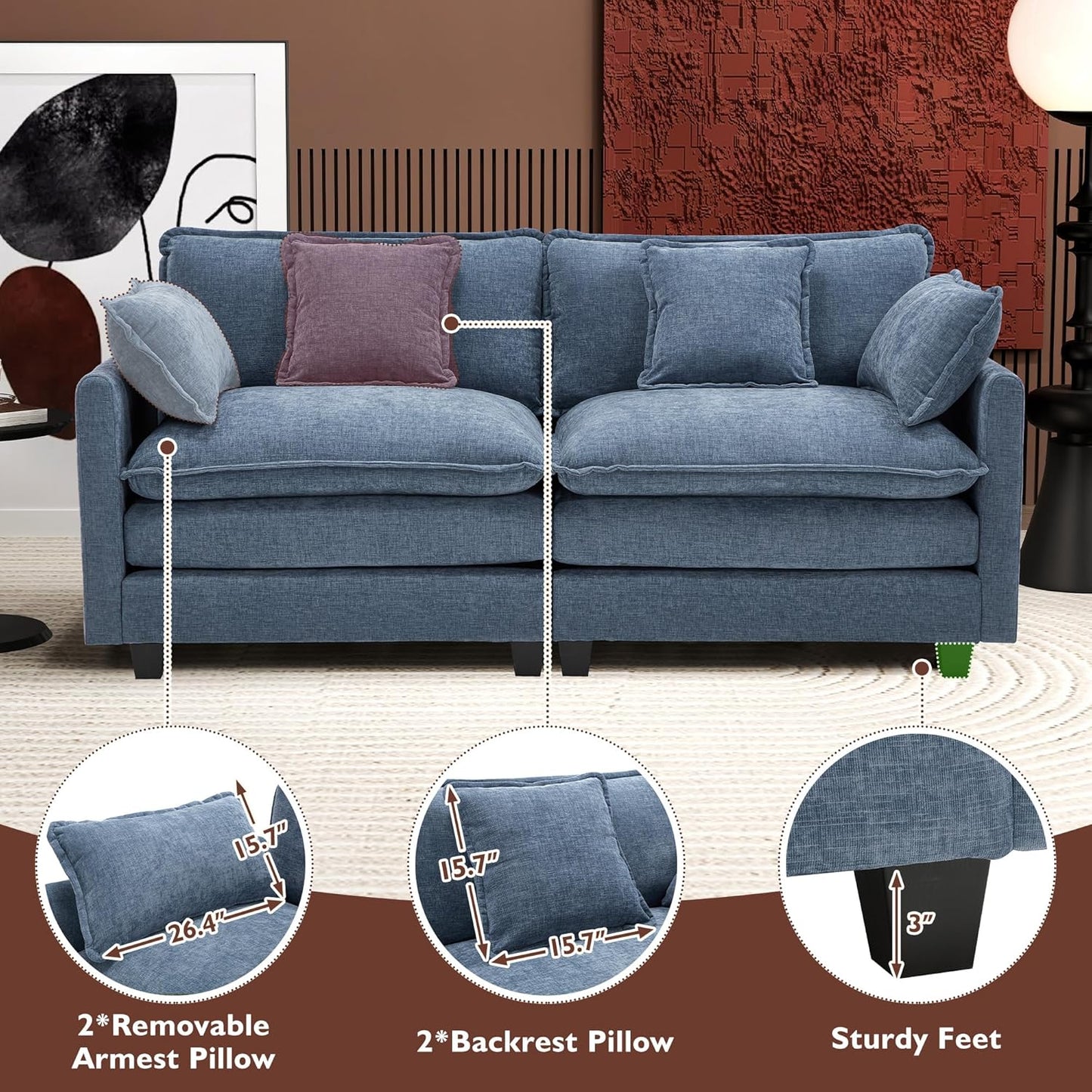 Ihanherry 146 In. U-Shaped Modern Sofa Modular Sectional Cloud Couch With 2 Ottoman