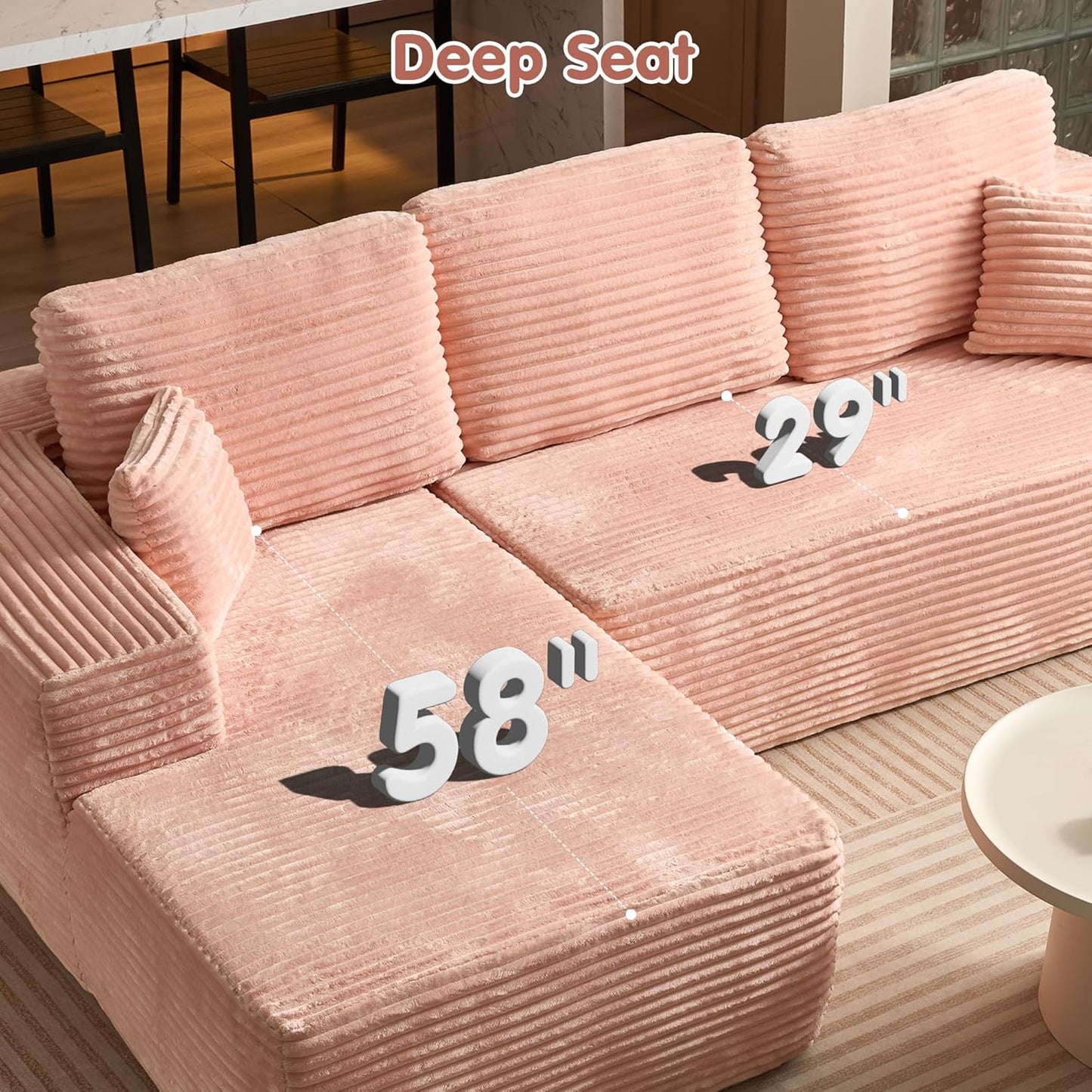 Ovios 104 In. Cloud Sectional Couch With L-Shape Chaise, Modern Modular Sofa With Deep Seat, Upholstered Couches For Living Room Bedroom