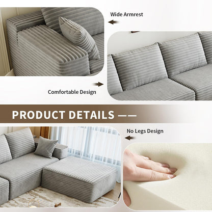 107.5 In. Cloud Modular Sectional Sofa Couch With L-Shape Chaise, Modern Minimalist Upholstered Couches For Living Room Bedroom