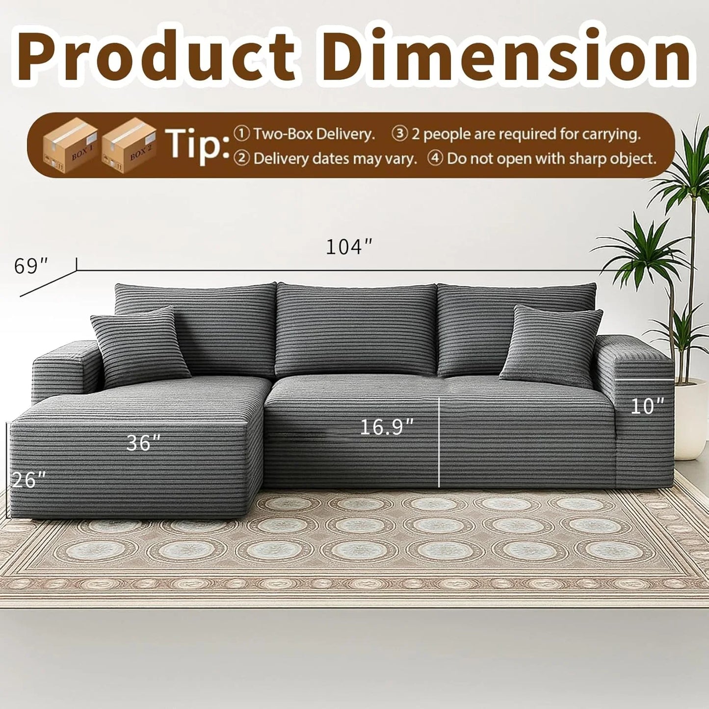 Cloud Sectional Couch With L-Shape Chaise Modern Modular Sofa With Deep Seat Modern Comfy Furniture Bedroom Lounge Dorm Office Apartment Home