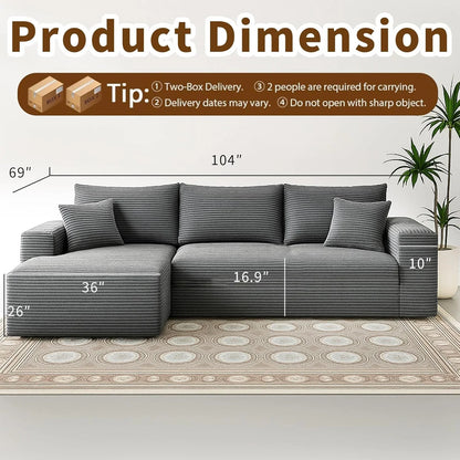 Cloud Sectional Couch With L-Shape Chaise Modern Modular Sofa With Deep Seat Modern Comfy Furniture Bedroom Lounge Dorm Office Apartment Home