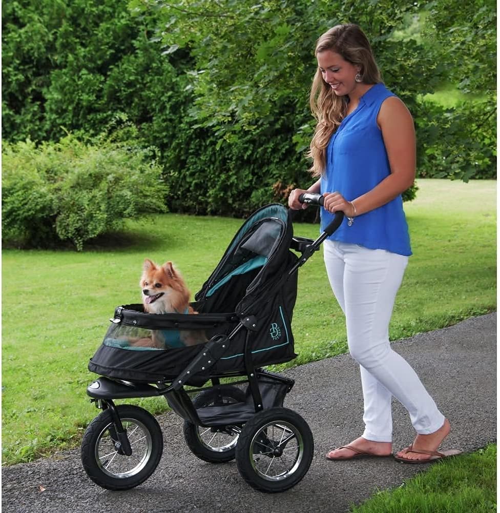 No-Zip Nv Pet Stroller For Cats/Dogs Zipperless Entry Easy One-Hand Fold Gel-Filled Tires Plush Pad Plus Weather Cover Included 3 Colors