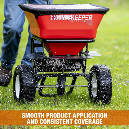 Walk Behind Push Spreader, 100lb Capacity, For Salt, Ice And Snow Melt, Included Grate And Cover With Enclosed Gearbox For Protection