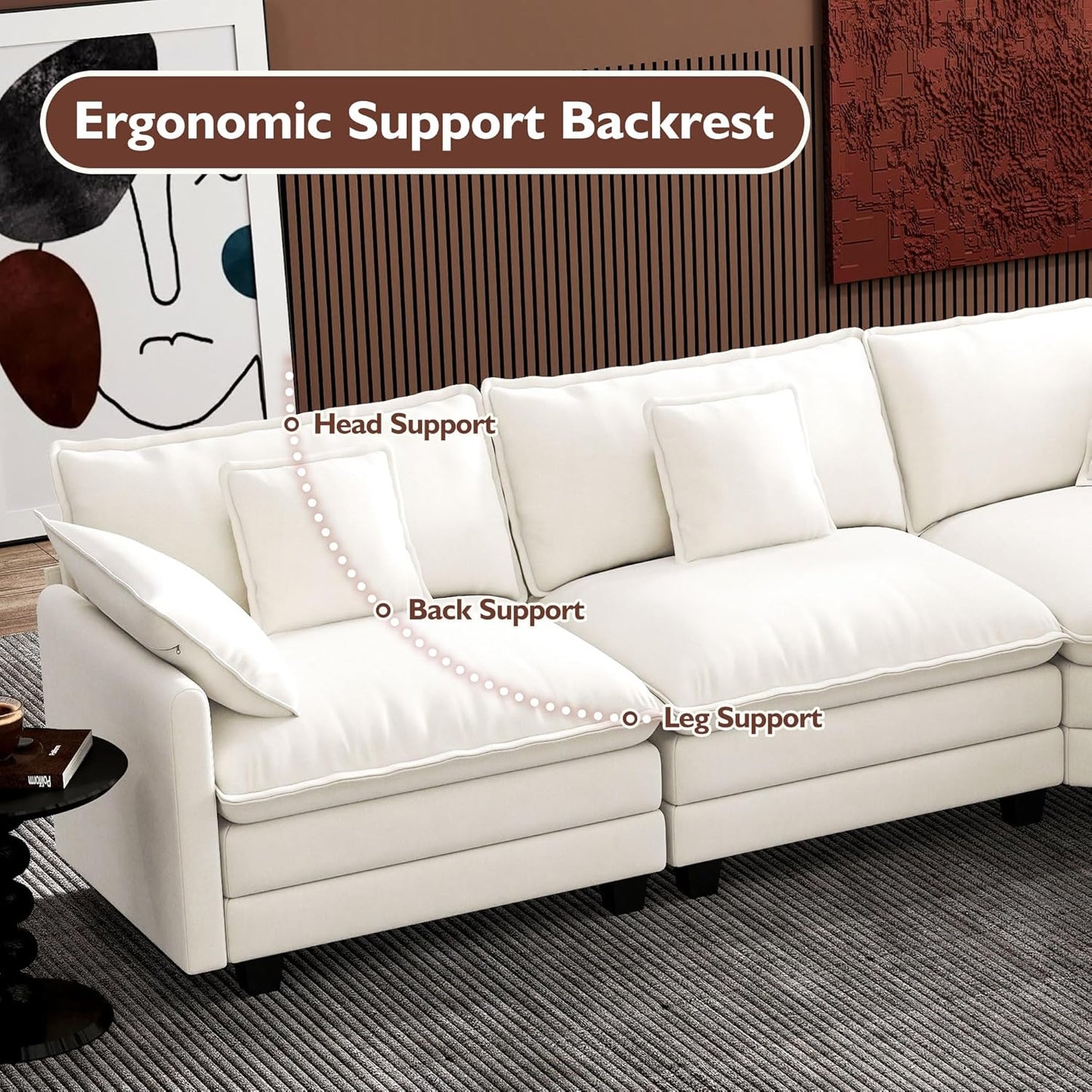 Ihanherry 146 In. U-Shaped Modern Sofa Modular Sectional Cloud Couch With 2 Ottoman