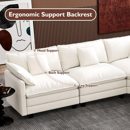 Ihanherry 146 In. U-Shaped Modern Sofa Modular Sectional Cloud Couch With 2 Ottoman