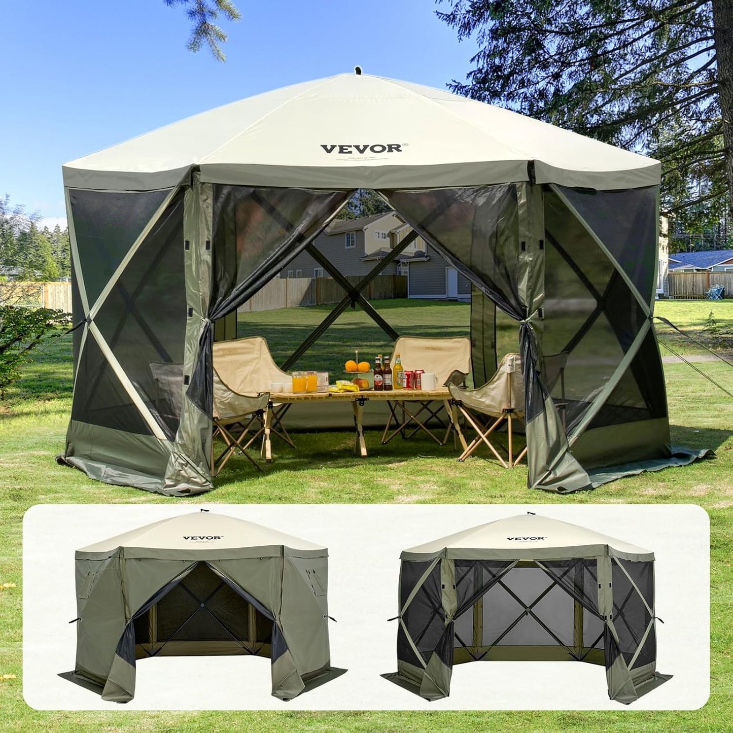 Vevor 12x12ft Pop Up Gazebo Tent With Mosquito Netting, 6 Removable Wind Panels