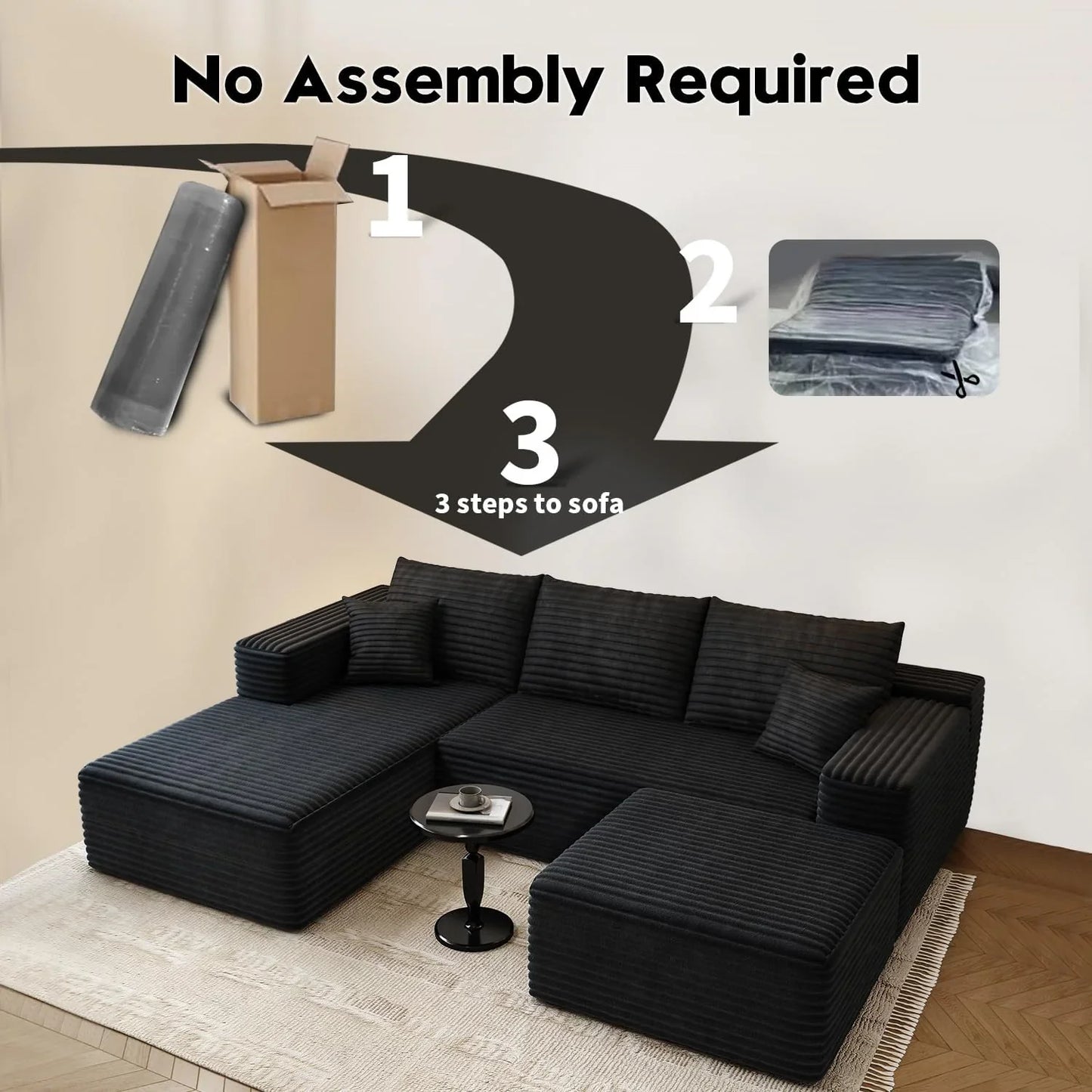 107.5 In. Cloud Modular Sectional Sofa Couch With L-Shape Chaise, Modern Minimalist Upholstered Couches For Living Room Bedroom
