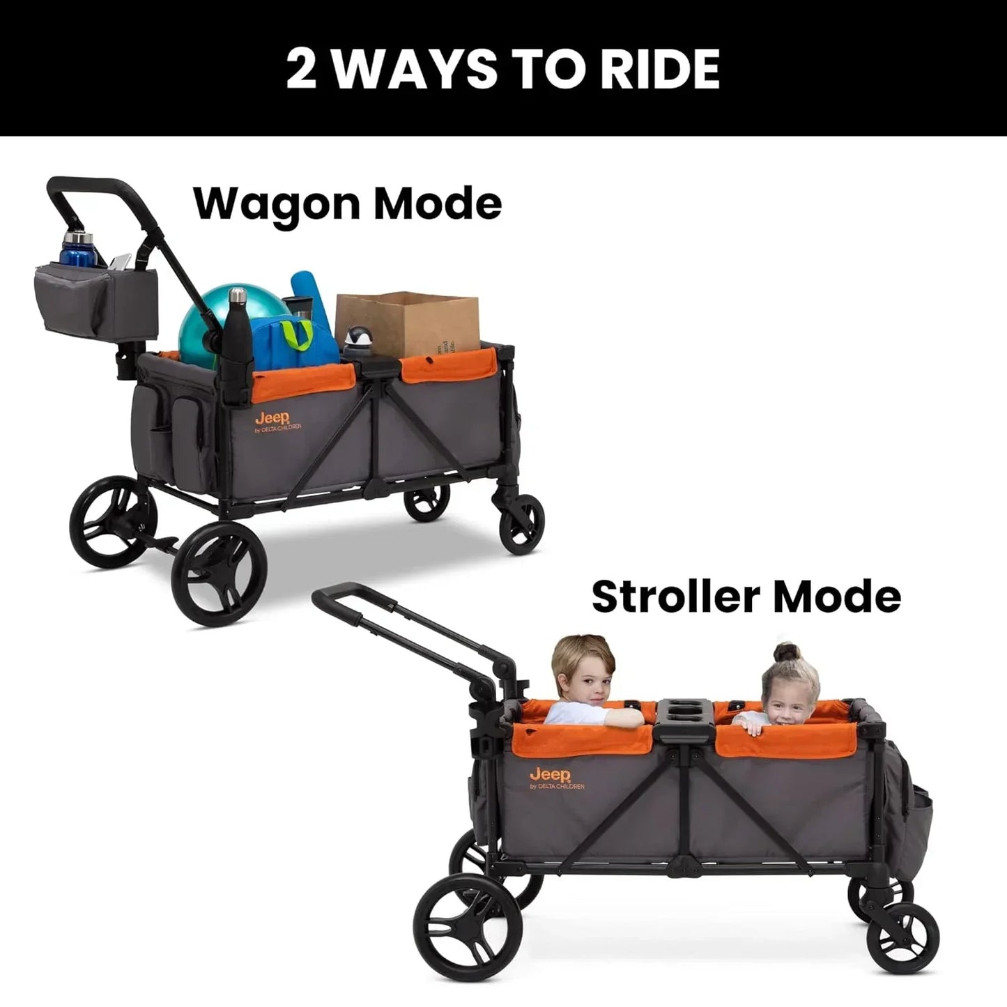 Jeep Sport All-Terrain Stroller Wagon By Delta Children Includes Canopy Parent Organizer