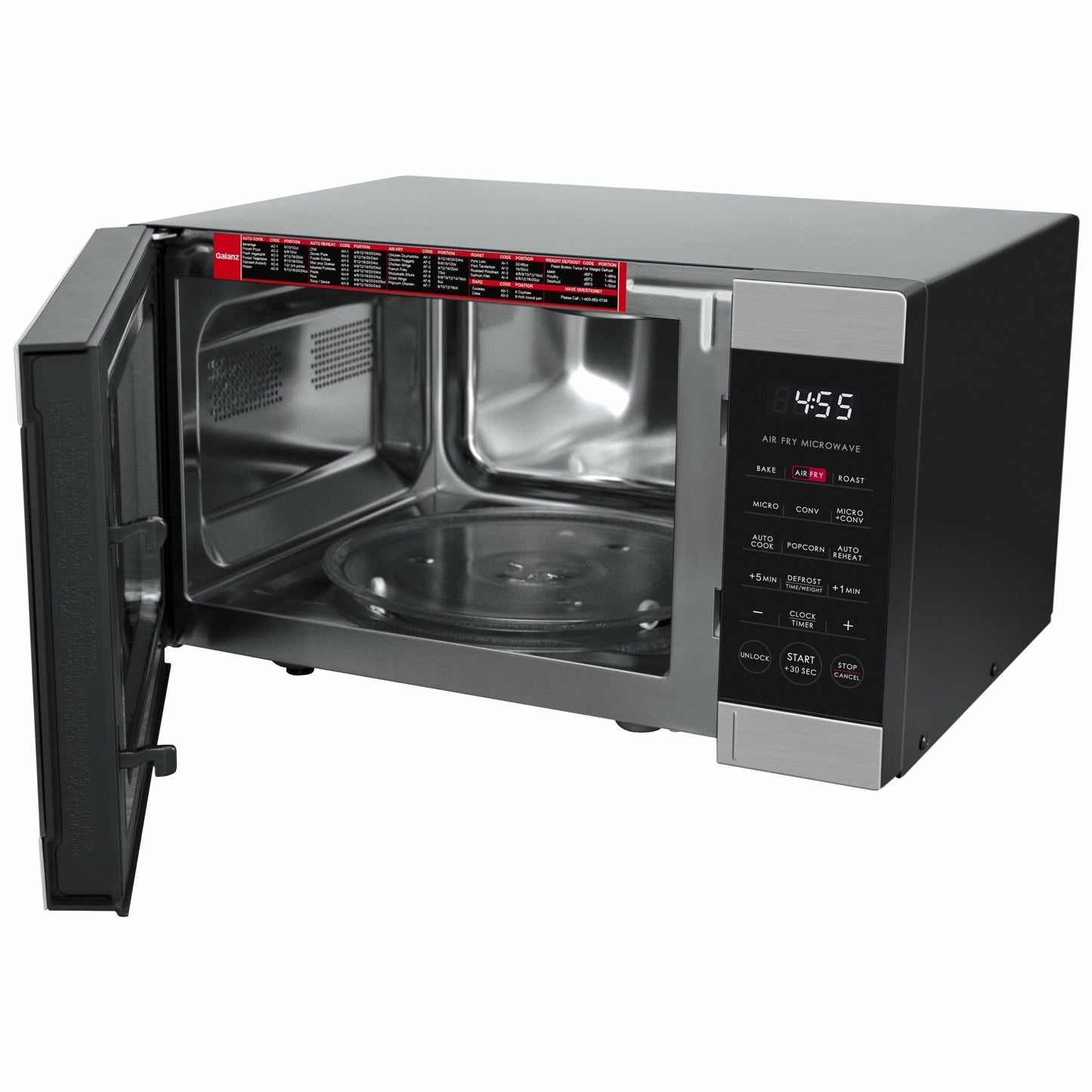 Galanz 3-in-1 Air Fry Microwave Oven, 0.9 Cu. Ft., 900W, Stainless Steel, Convection And Air Fry Technology