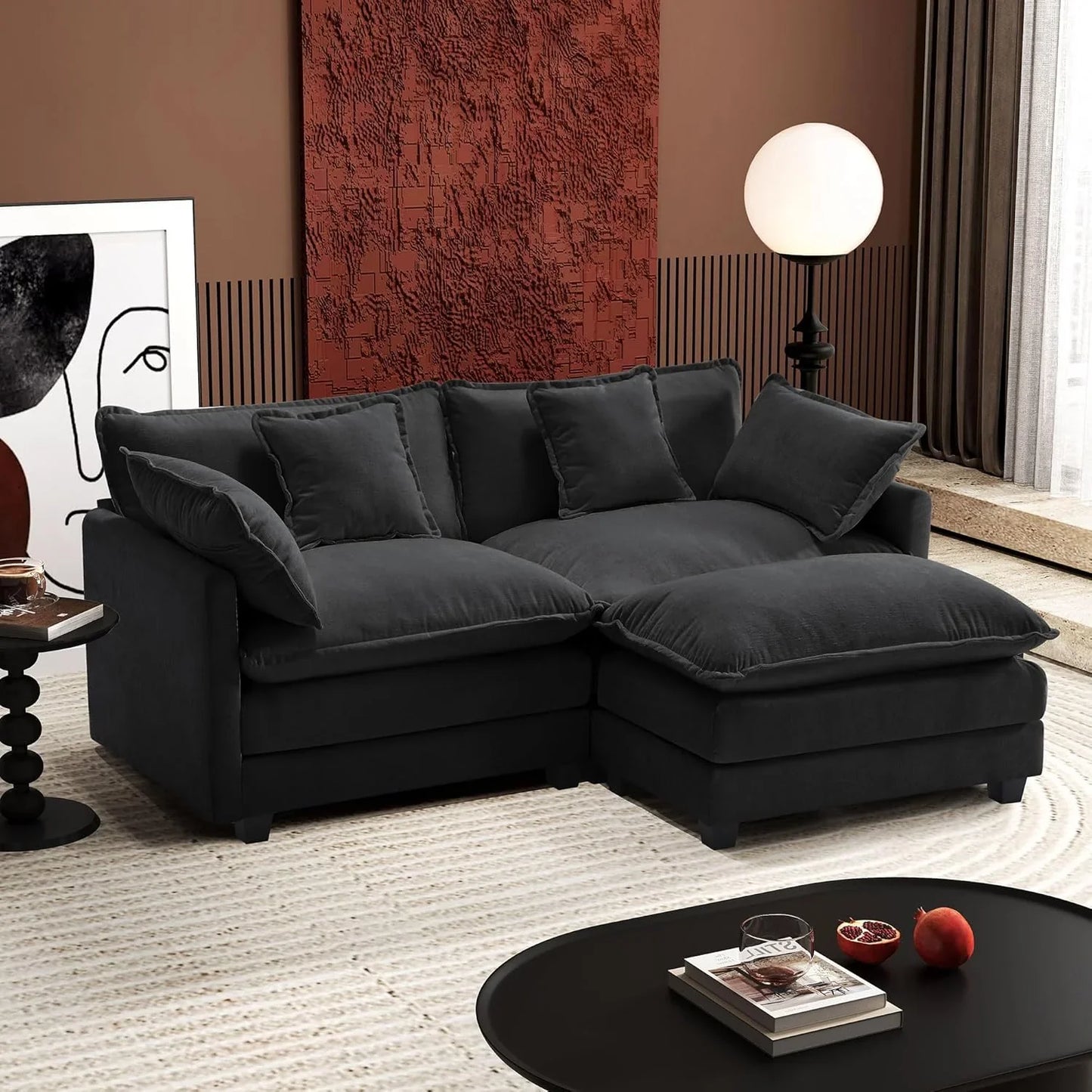 Ihanherry 146 In. U-Shaped Modern Sofa Modular Sectional Cloud Couch With 2 Ottoman