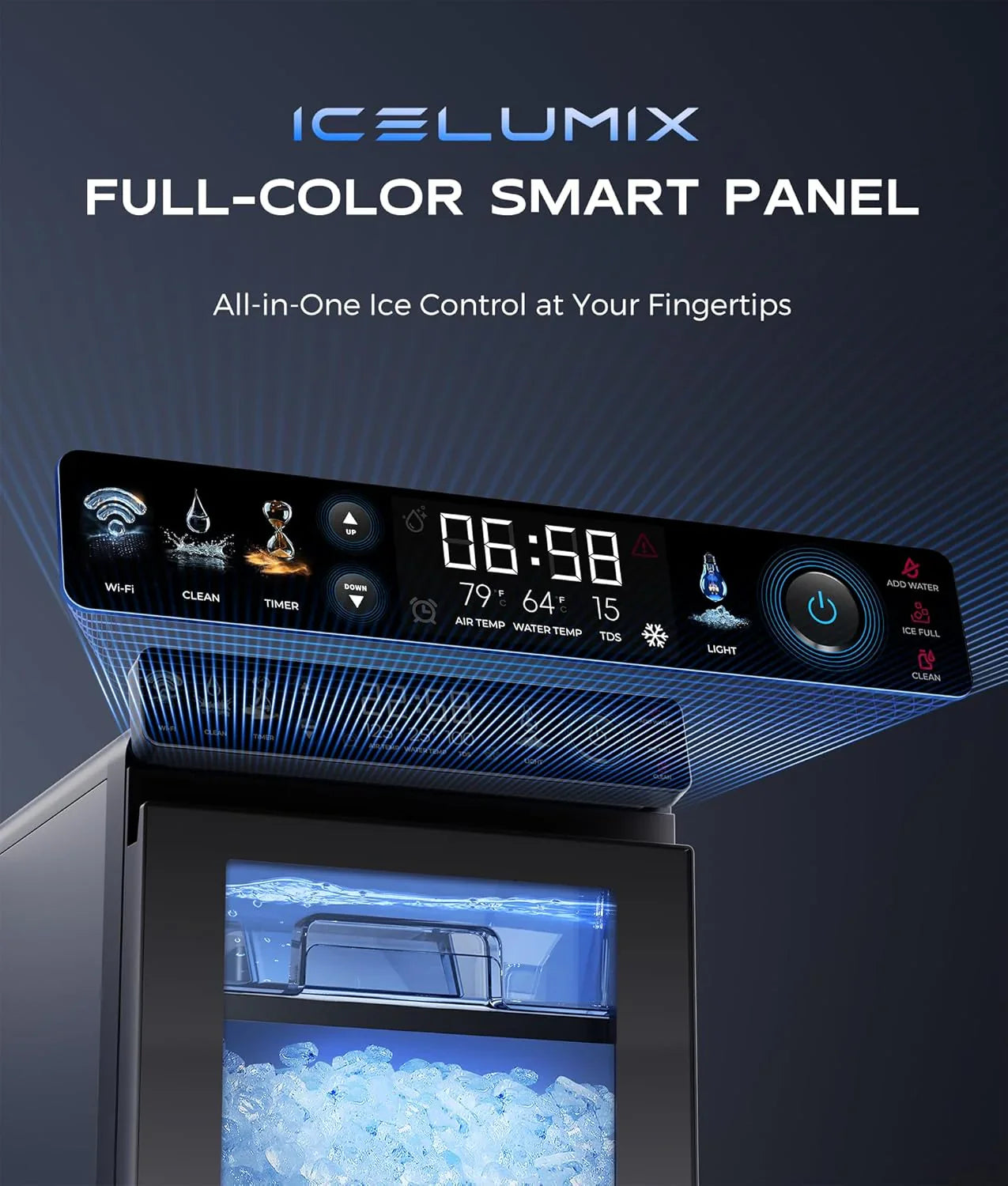 Nugget Ice Maker Countertop, Smart Pebble Ice Machine With App Control, 44 lbs/24H Soft Pellet Chewable Ice With Self-Cleaning, Stainless Steel