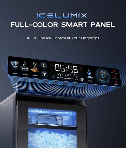 Nugget Ice Maker Countertop, Smart Pebble Ice Machine With App Control, 44 lbs/24H Soft Pellet Chewable Ice With Self-Cleaning, Stainless Steel