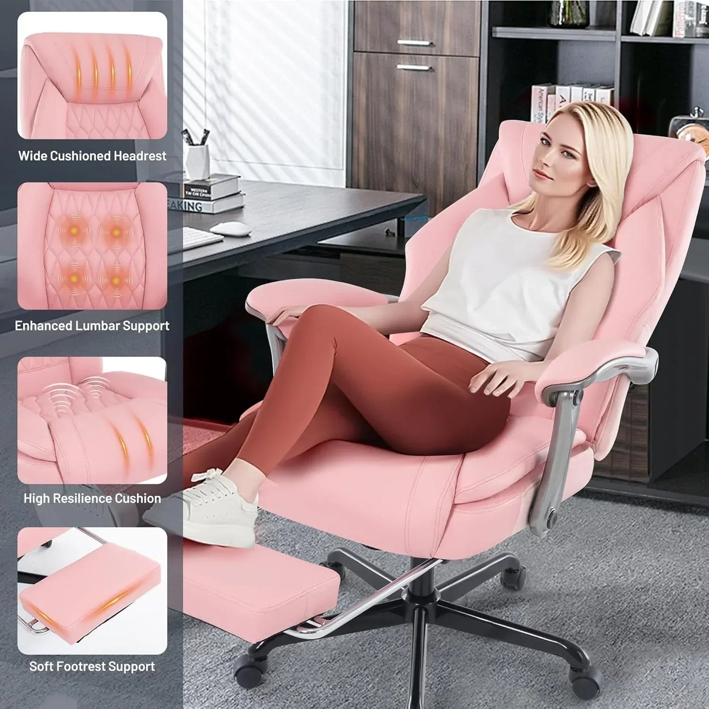 Massage Office Chair With Heating And Footrest Ergonomic Executive Reclining Office Chair