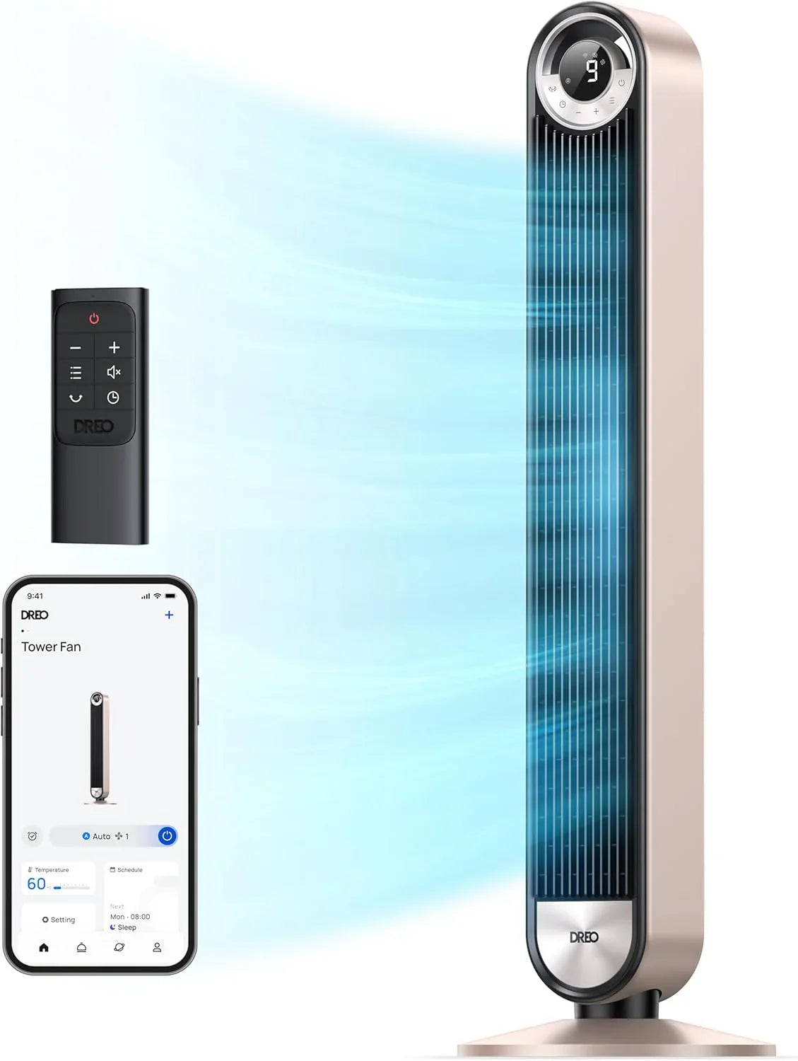 Dreo Tower Fan For Bedroom, 90掳 Oscillating Standing Fan With 28 Ft./S Velocity, 20dB Quiet For Sleep, DC Motor, 9 Speeds, 4 Modes, 12H Timer