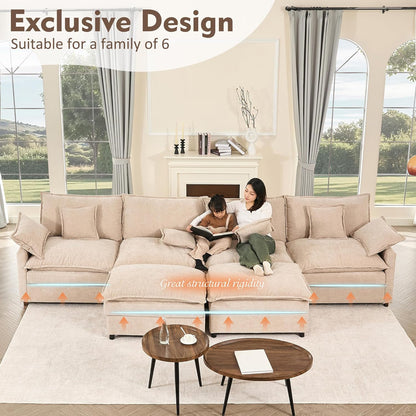 108 In. U Shape Sofa Sectional Sofa Comfortable Cloud Sofa With Removable Footstool