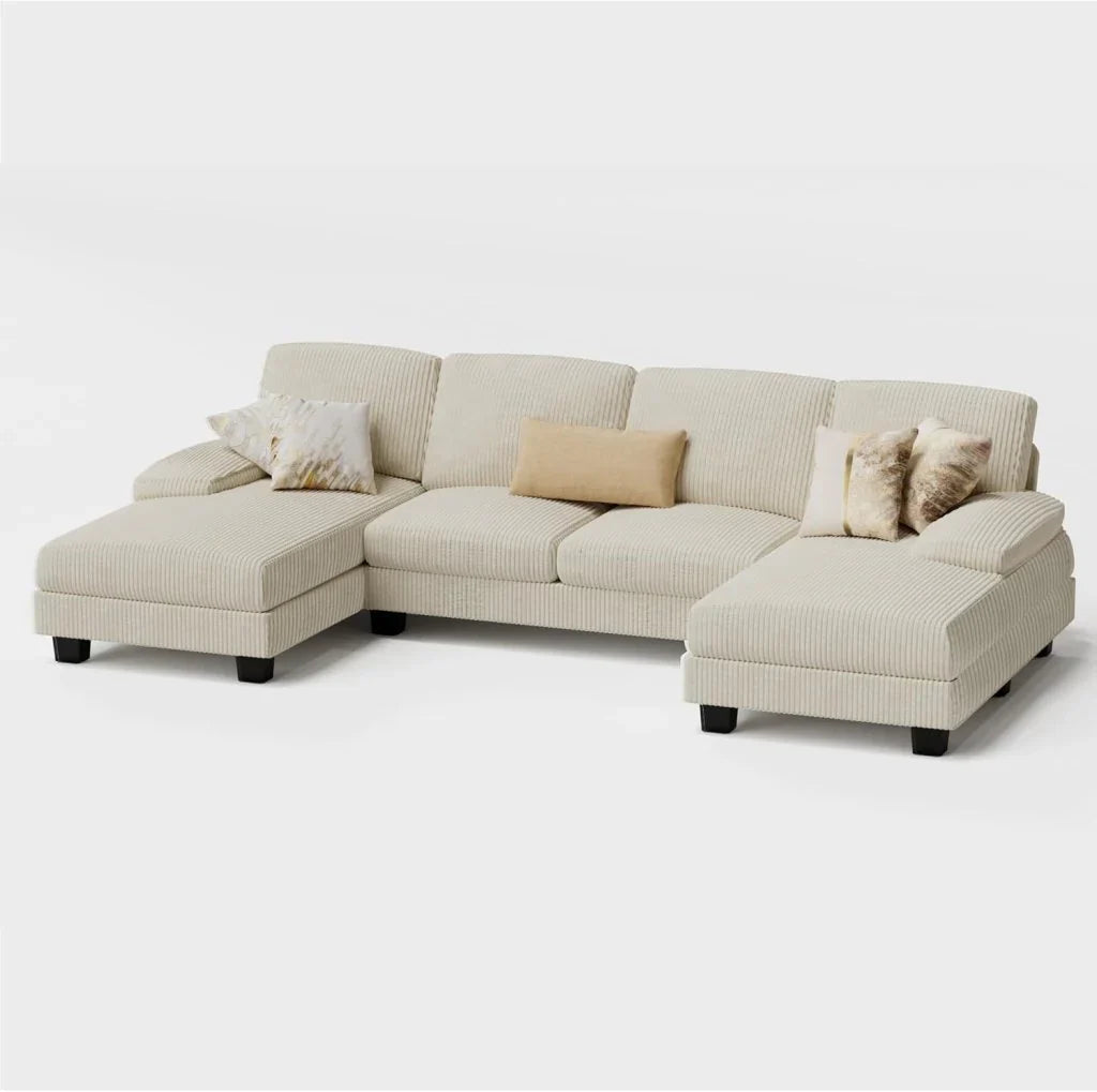 Furmax Sectional Couches For Living Room, U-Shaped Sofa Couch With Linen Fabric, 4 Seat Sofa Set With Double Chaise For Apartment, Fabric, Grey