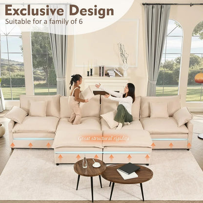 108 In. U Shape Sofa Sectional Sofa Comfortable Cloud Sofa With Removable Footstool