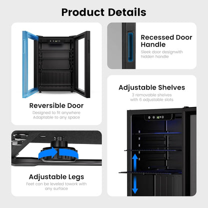 Beverage Refrigerator Cooler- 126 Can Mini Fridge Glass Door For Drinks Soda Beer Wine- Small Refrigerator For Office Bedroom Home Bar