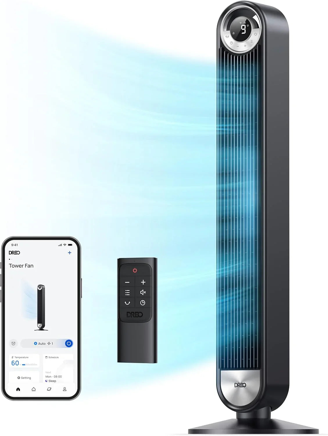 Dreo Tower Fan For Bedroom, 90掳 Oscillating Standing Fan With 28 Ft./S Velocity, 20dB Quiet For Sleep, DC Motor, 9 Speeds, 4 Modes, 12H Timer
