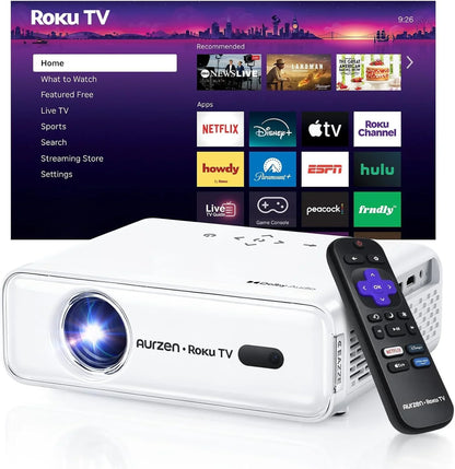 Aurzen Roku TV Smart Projector With Wi-Fi And Bluetooth, Roku Streaming Experience Built-In