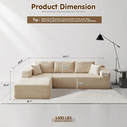 Ovios 104 In. Cloud Sectional Couch With L-Shape Chaise, Modern Modular Sofa With Deep Seat, Upholstered Couches For Living Room Bedroom