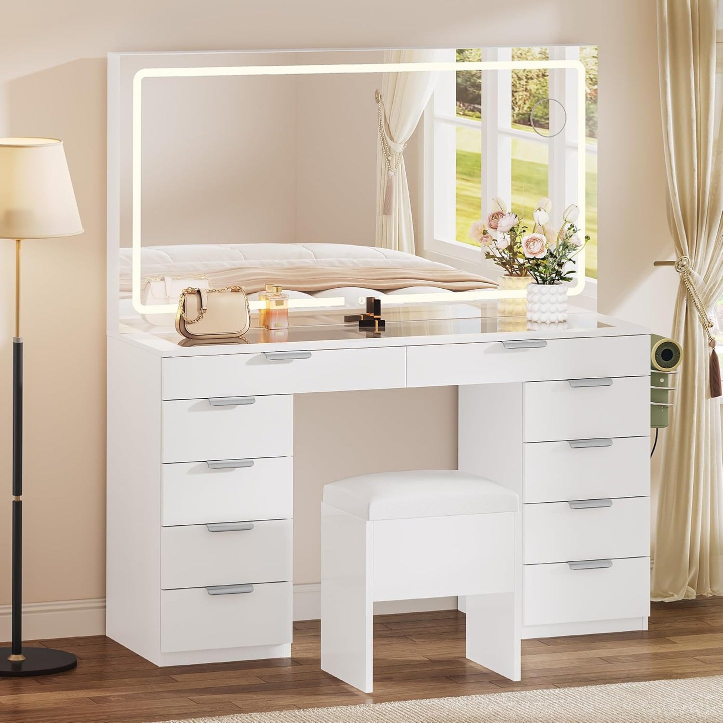 Yitahome Vanity Set With LED Mirror, 10 Drawers, Stool Included
