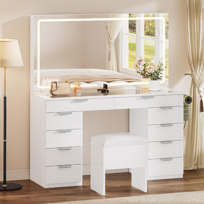 Yitahome Vanity Set With LED Mirror, 10 Drawers, Stool Included