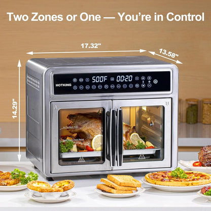 HotKing Dual-Zone Air Fryer Toaster Oven Combo, 28 Qt. Extra Large, Non Toxic Stainless Steel