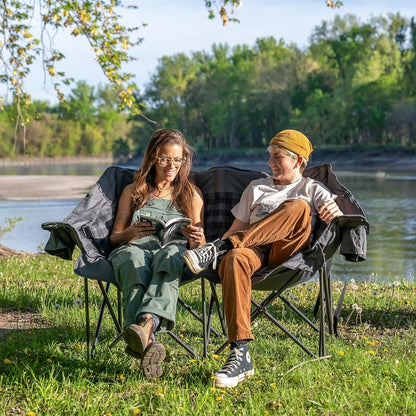 Double Camping Chairs Padded Loveseat Chair For 2 Person- Heavy Duty Oversized Camping Couch For Adults Outdoor Lawn Beach- Portable Folding