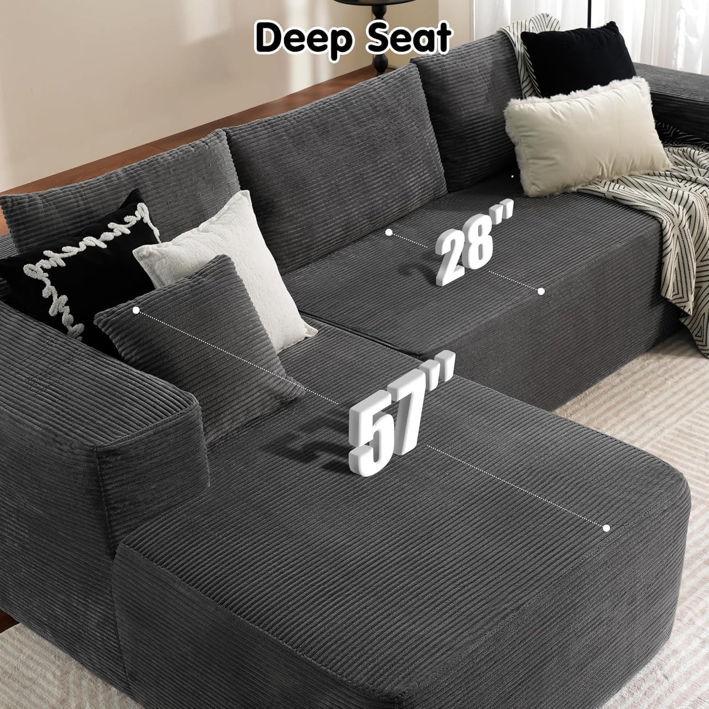 Ovios 104 In. Cloud Sectional Couch With L-Shape Chaise, Modern Modular Sofa With Deep Seat, Upholstered Couches For Living Room Bedroom