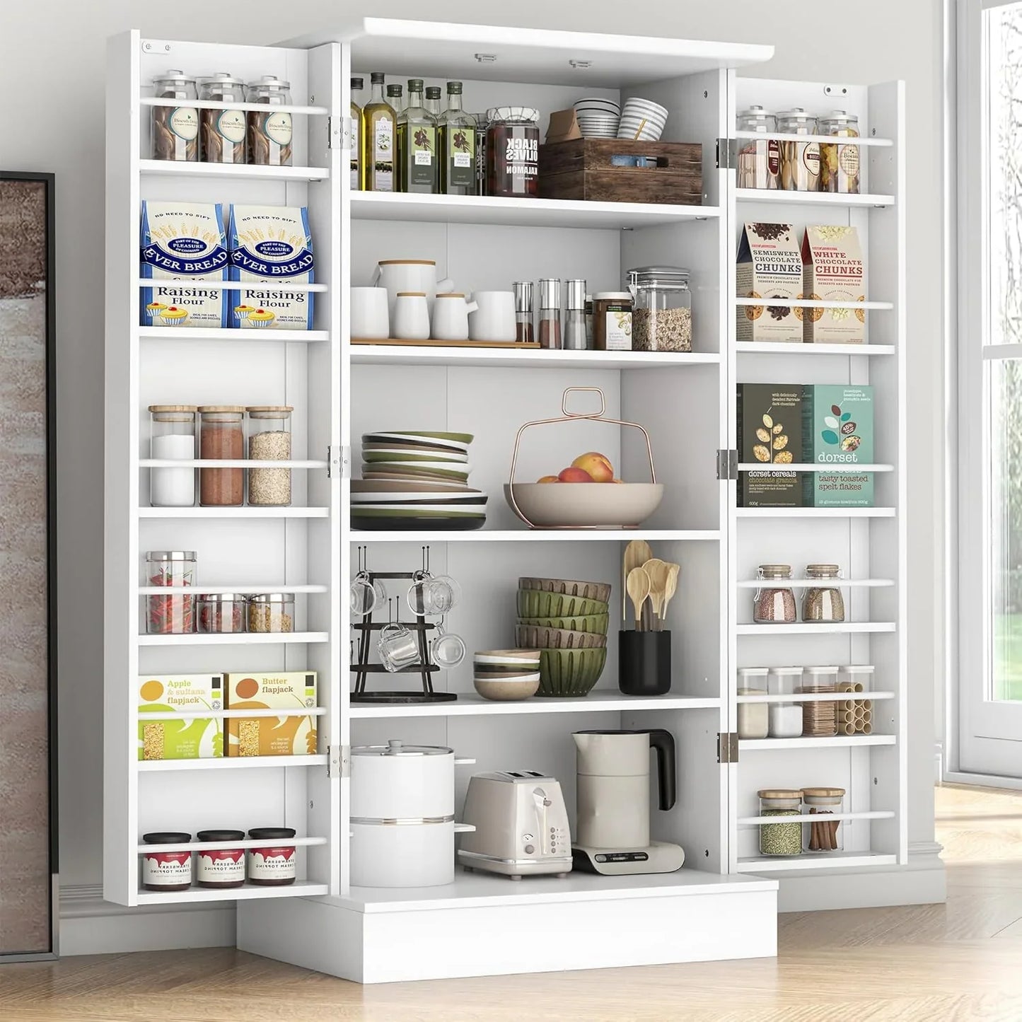 47 Pantry Cabinet, Kitchen Pantry Storage Cabinet With Doors And Adjustable Shelves