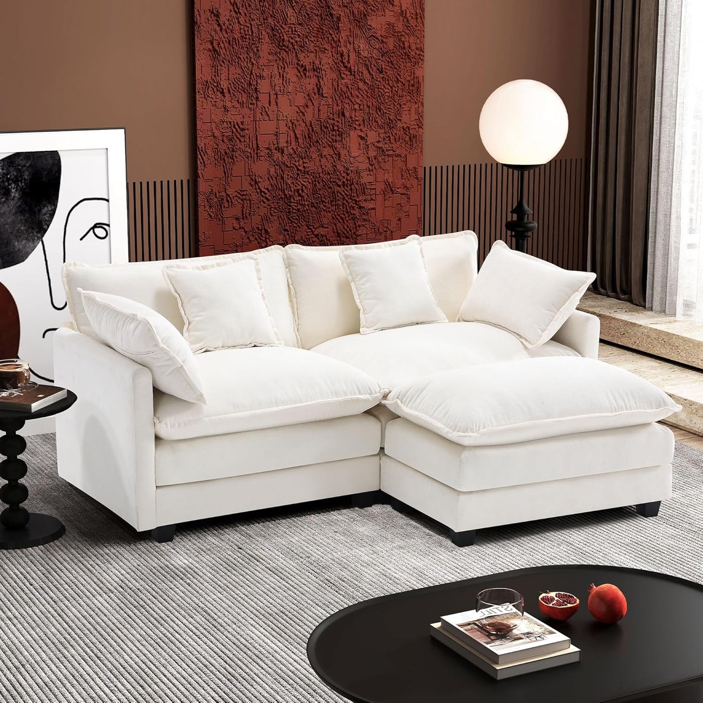 Ihanherry 146 In. U-Shaped Modern Sofa Modular Sectional Cloud Couch With 2 Ottoman