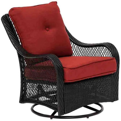 5-Piece Steel Patio Fire Pit Conversation Set With Navy Blue Cushions, Swivel Gliders And Square Fire Pit Table