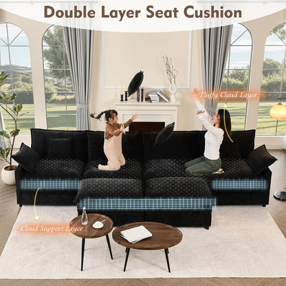 108 In. U Shape Sofa Sectional Sofa Comfortable Cloud Sofa With Removable Footstool