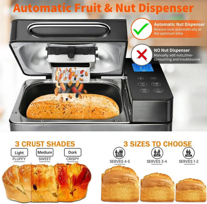 Kbs 17-in-1 Stainless Steel Bread Machine With Dual Heaters