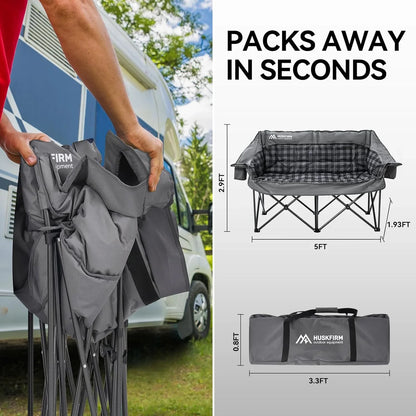 Double Camping Chairs Padded Loveseat Chair For 2 Person- Heavy Duty Oversized Camping Couch For Adults Outdoor Lawn Beach- Portable Folding