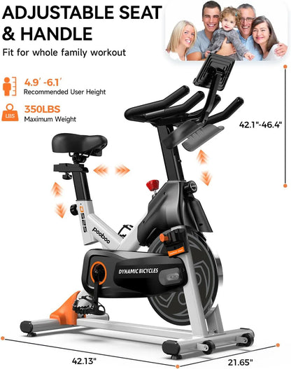 Pooboo Exercise Bike, Adjustable Magnetic/Brake Pad Resistance Silent Belt Drive, Indoor Cycling Bike For Home Cardio