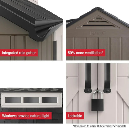 Rubbermaid Resin Outdoor Storage Shed With Floor Weather Resistant Gray Organization For Home