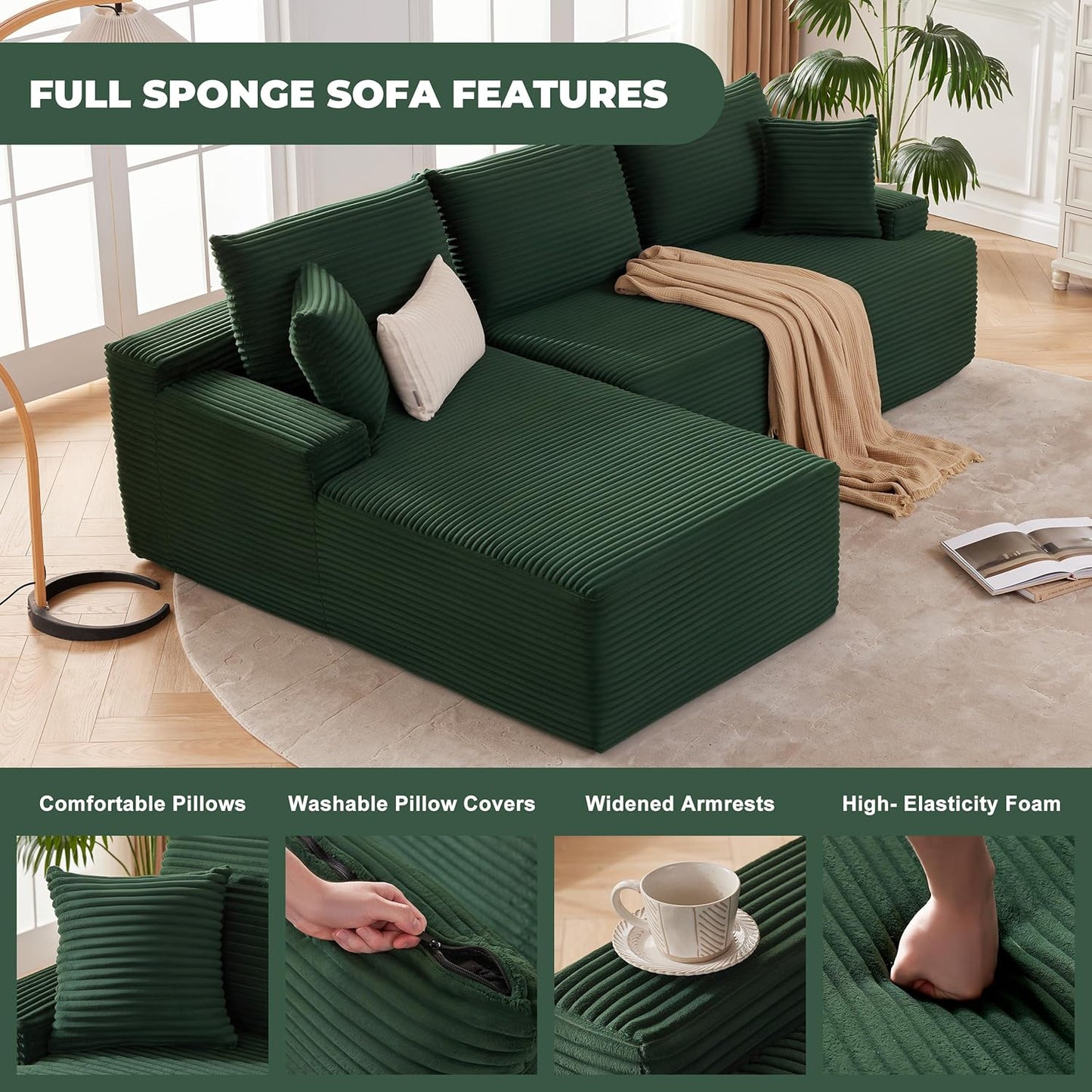 110 Cloud Sectional Couch, Boneless Sofa For Living Room Modular Sectional Sofa With Deep Seat